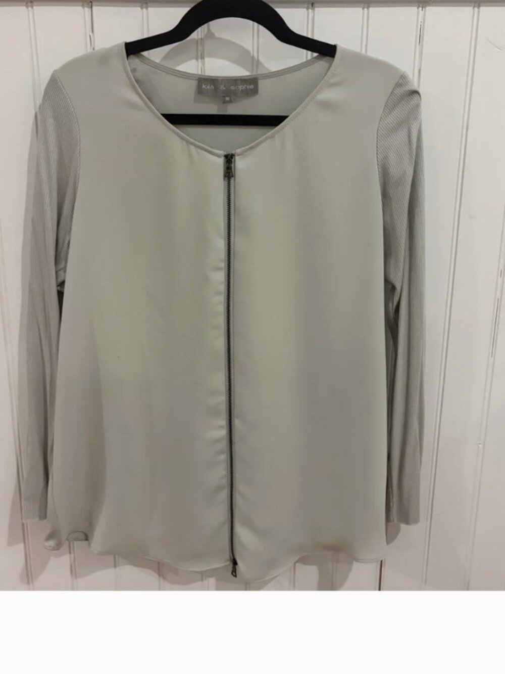 Lola & Sophie long-sleeve pale green blouse with a zip front